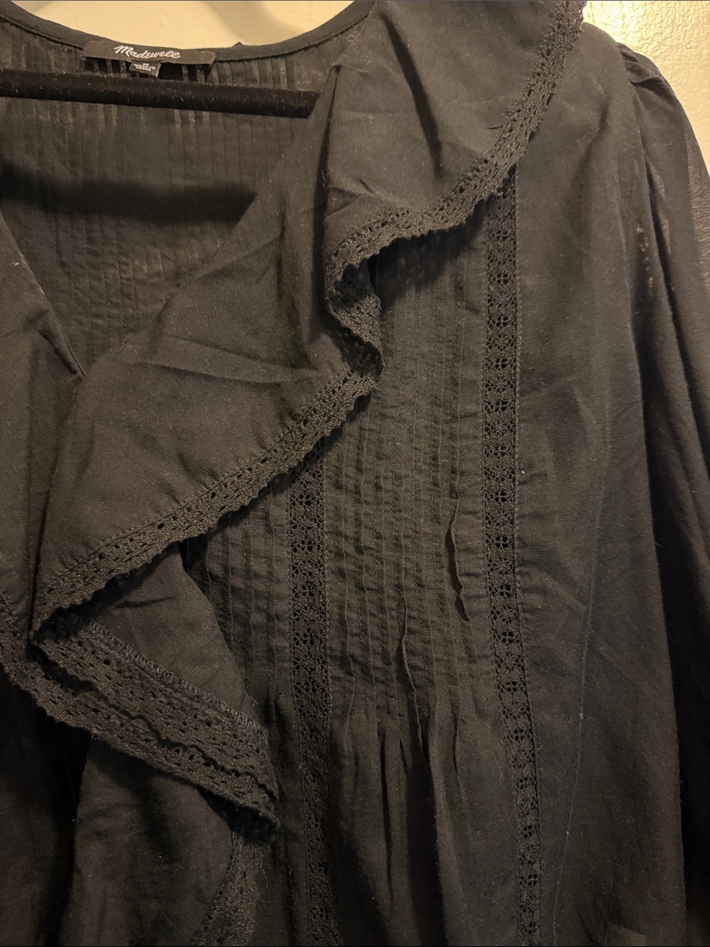 Madewell Black Ruffled V-Neck Blouse - Picture 5 of 5
